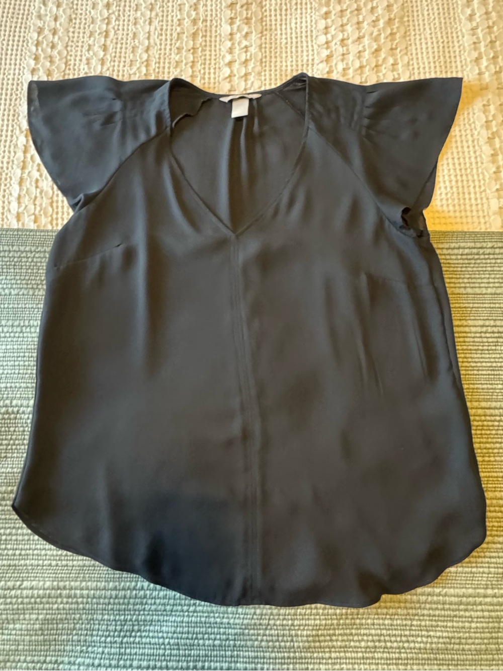 H&M Black V-Neck Flutter Sleeve Blouse